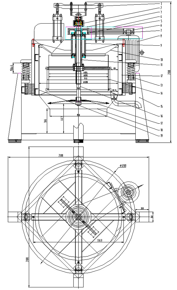 Lg-900-vertikal-automatesch-Zentrifugalmaschinn-dëse Modell-adoptéiert-Quadruped-Suspension-Struktur-Detail1